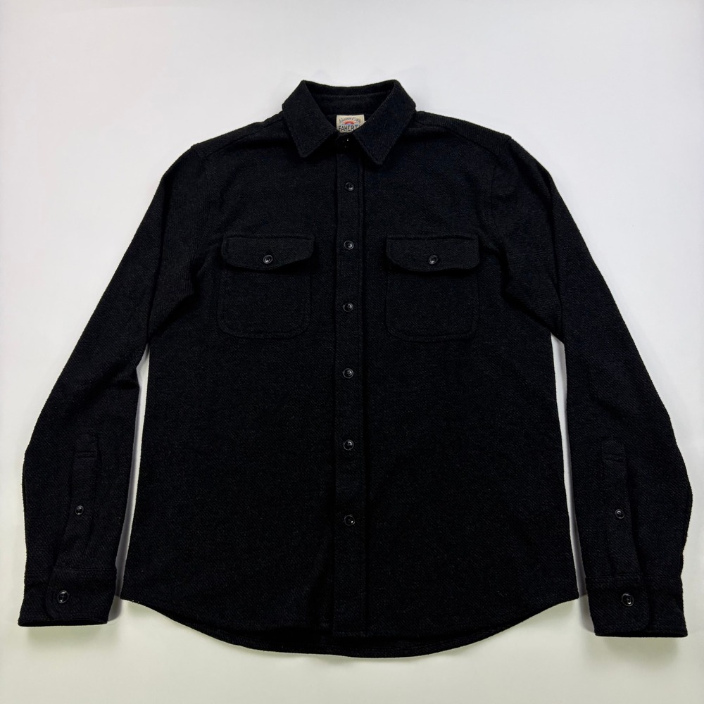 Faherty Legend Knit Shirt Mens XS Charcoal Black Herringbone Stretch MXC0002-HBT